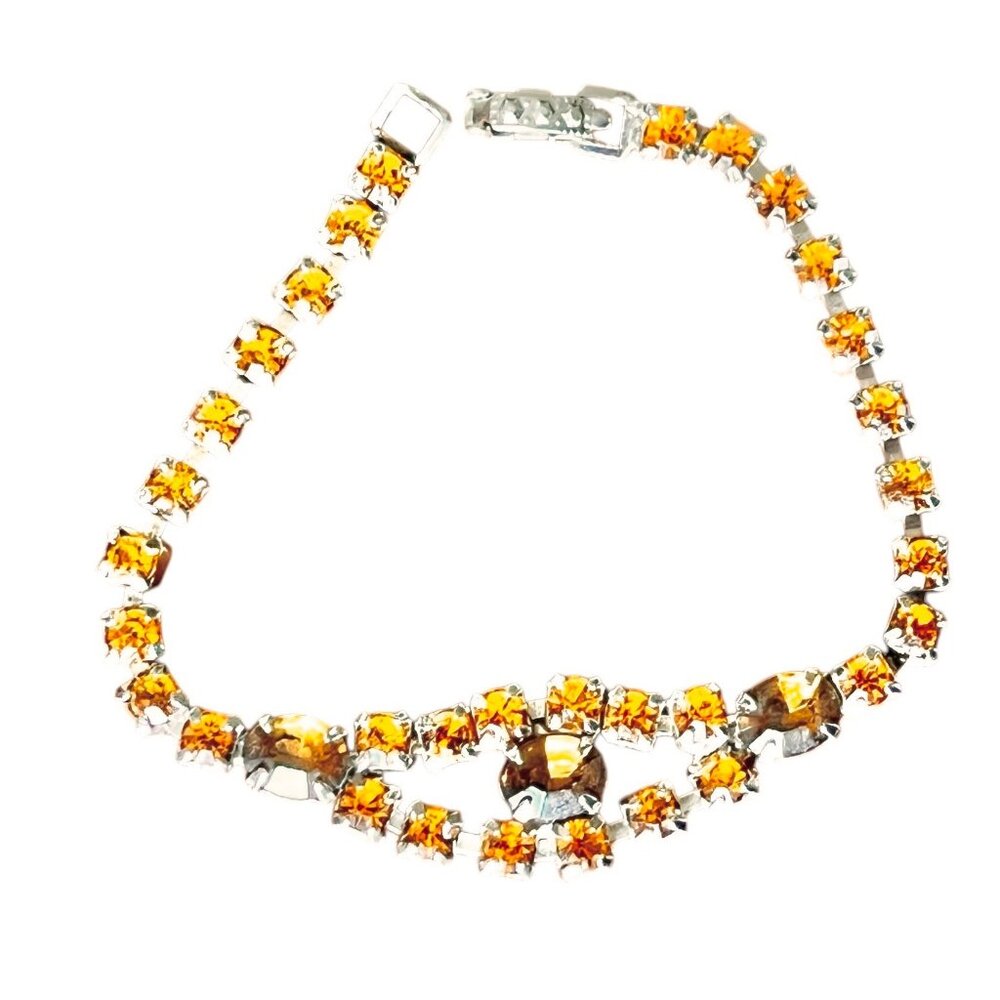 Silver & Yellow and amber colored Rhinestone 16” Necklace & Bracelet Set Adjusta - Picture 15 of 15